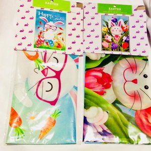 2 Easter Bunny Garden Flags Indoor Outdoor